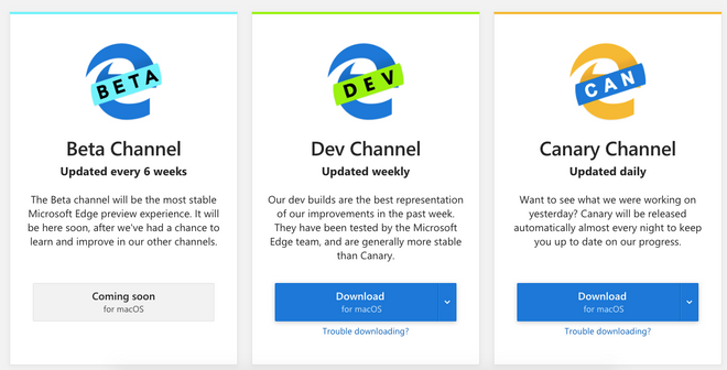 beta version of Edge for MacOS